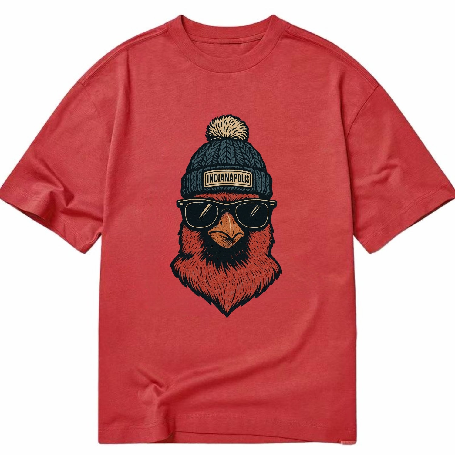 Indiana Cardinal wearing Indianapolis beanie with pom pom and wayfarer sunglasses - Classic T-shirt - Red