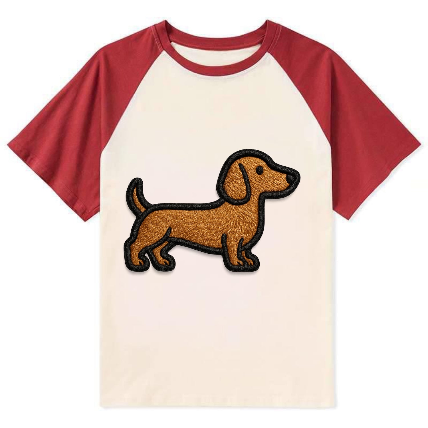 Dachshund - Modern elongated silhouette - Contrast Raglan T-shirt - Red