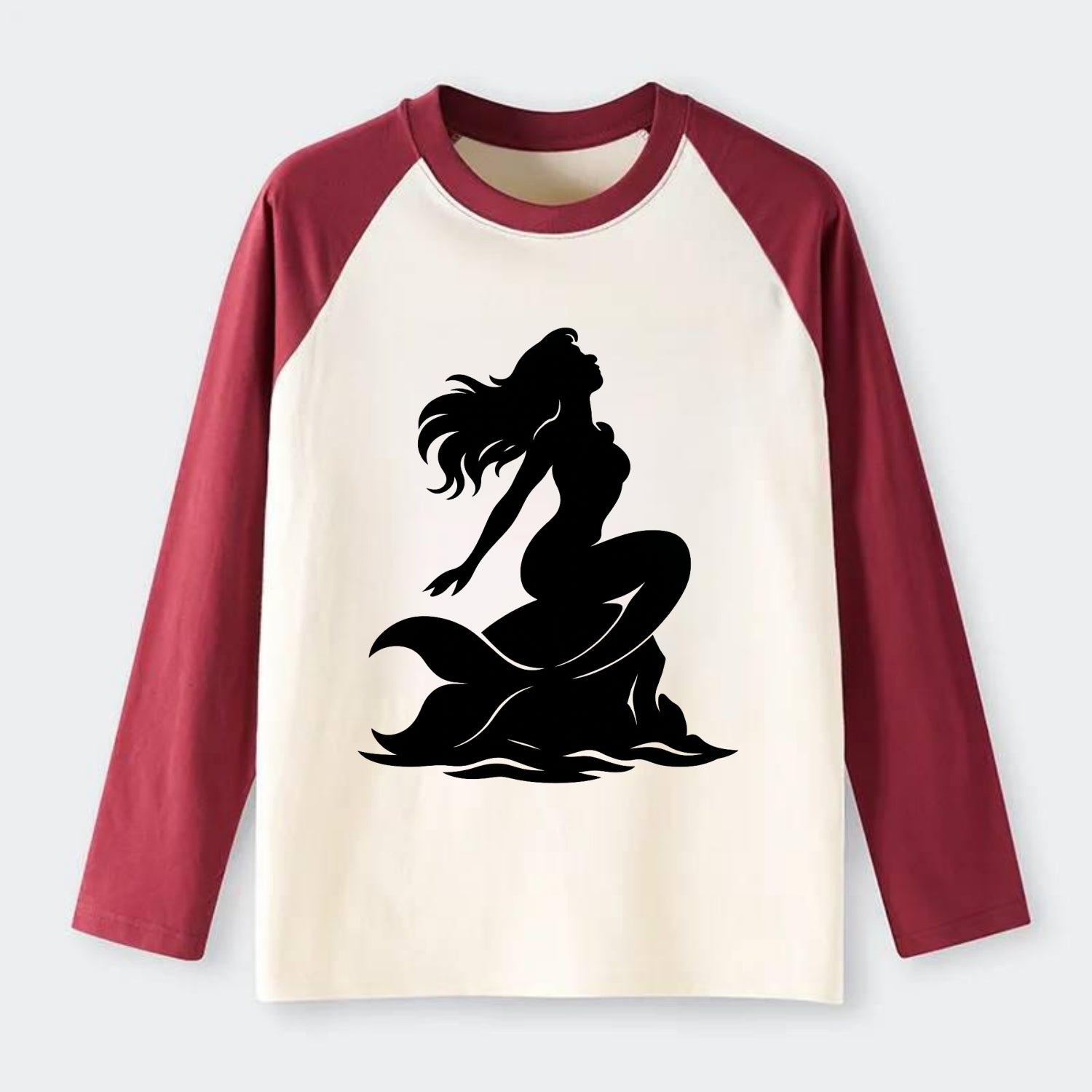 Mermaid on ocean rock - Raglan Long Sleeve T-Shirt - Red