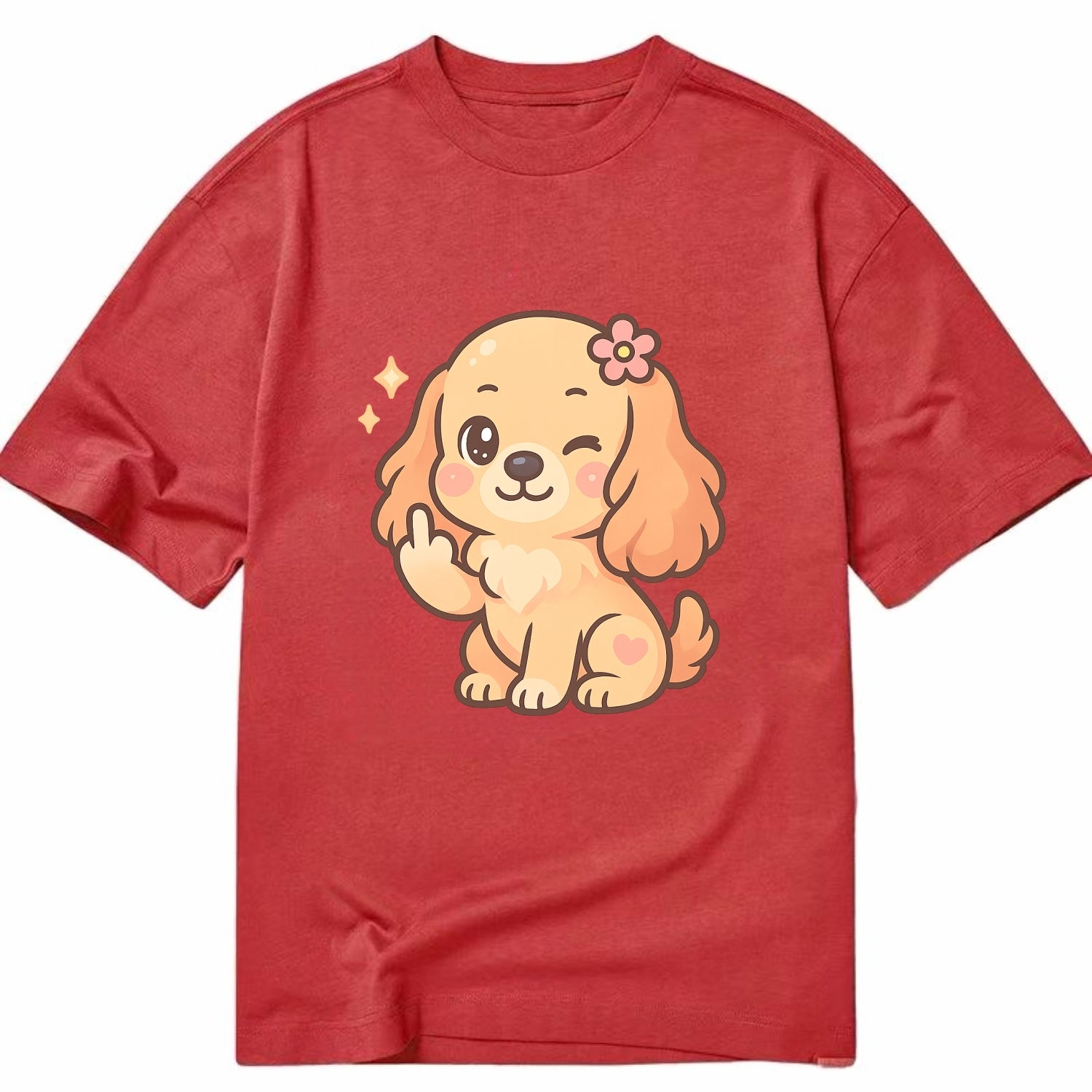 Cocker Spaniel with long wavy ears, gentle face, paw flipping off - Classic T-shirt - Red