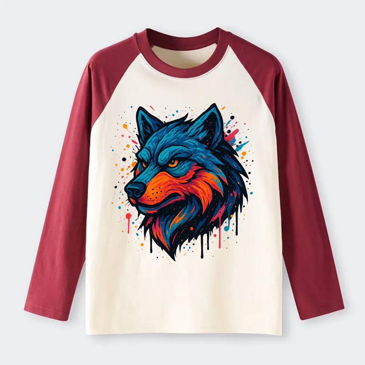 Velvet Wolf Royal  - Raglan Long Sleeve T-Shirt - Red