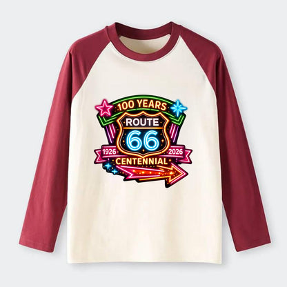 CENTENNIAL BADGE | 100 Years celebration emblem | 1926-2026 dates | - Raglan Long Sleeve T-Shirt - Red