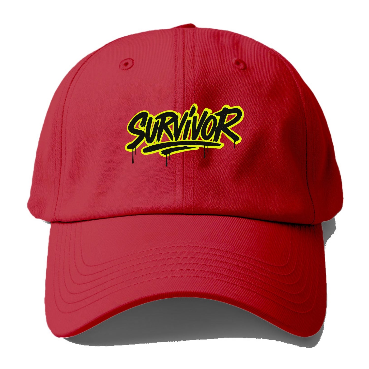 Bold typography design - "SURVIVOR" - overcomer, still standing, made it through - Baseball Cap - Red