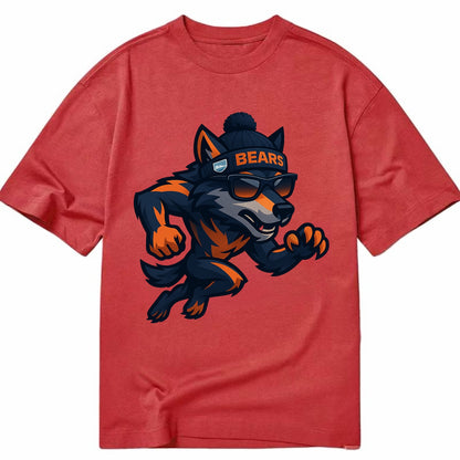 Chicago Wolf wearing Bears beanie with Lake Michigan patch and wayfarer sunglasses - Classic T-shirt - Red