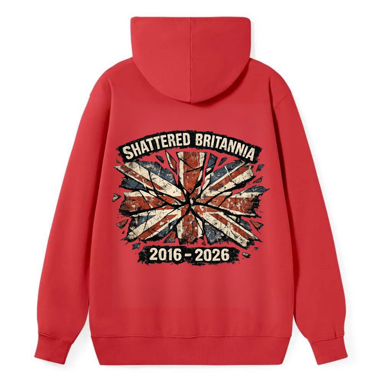 SHATTERED BRITANNIA | Cracked broken Union Jack | Fragmented glass effect - Classic Pullover Hoodie - Red