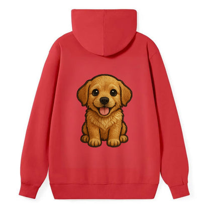 Baby Golden Retriever Puppy - fluffy golden fur, big brown eyes, pink - Classic Pullover Hoodie - Red