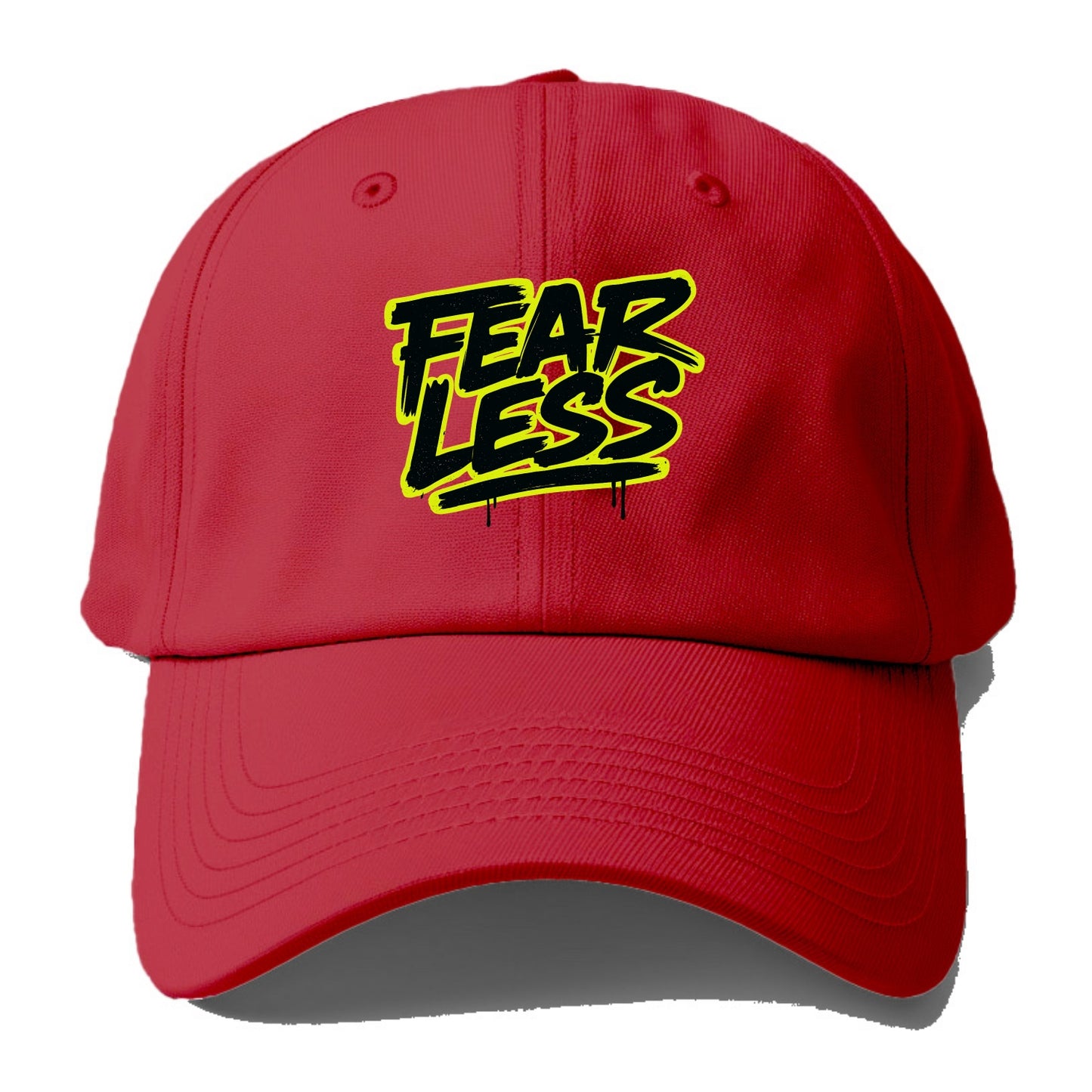 Bold typography design - "FEARLESS" - courage, bravery, facing challenges head on - Baseball Cap - Red