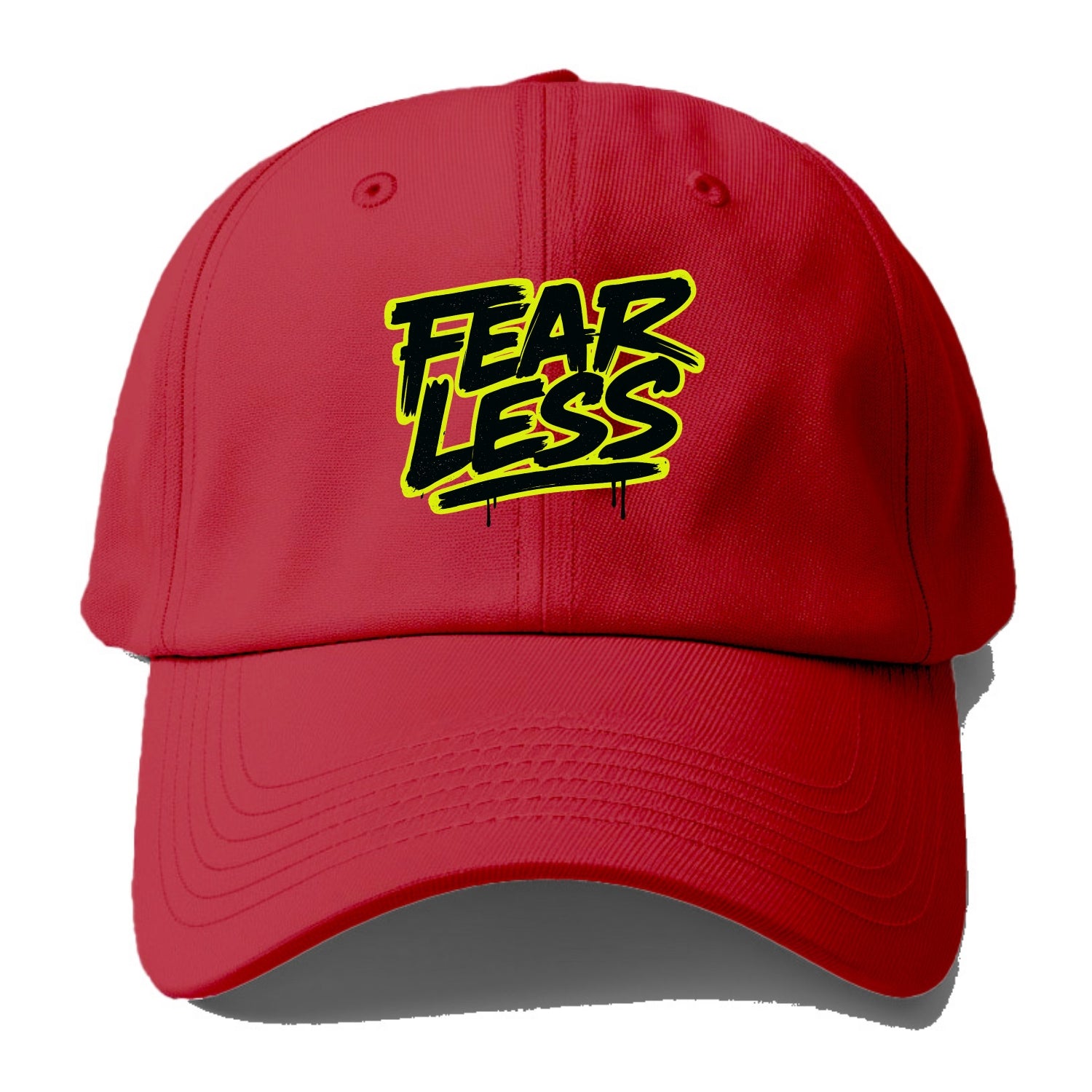 Bold typography design - "FEARLESS" - courage, bravery, facing challenges head on - Baseball Cap - Red