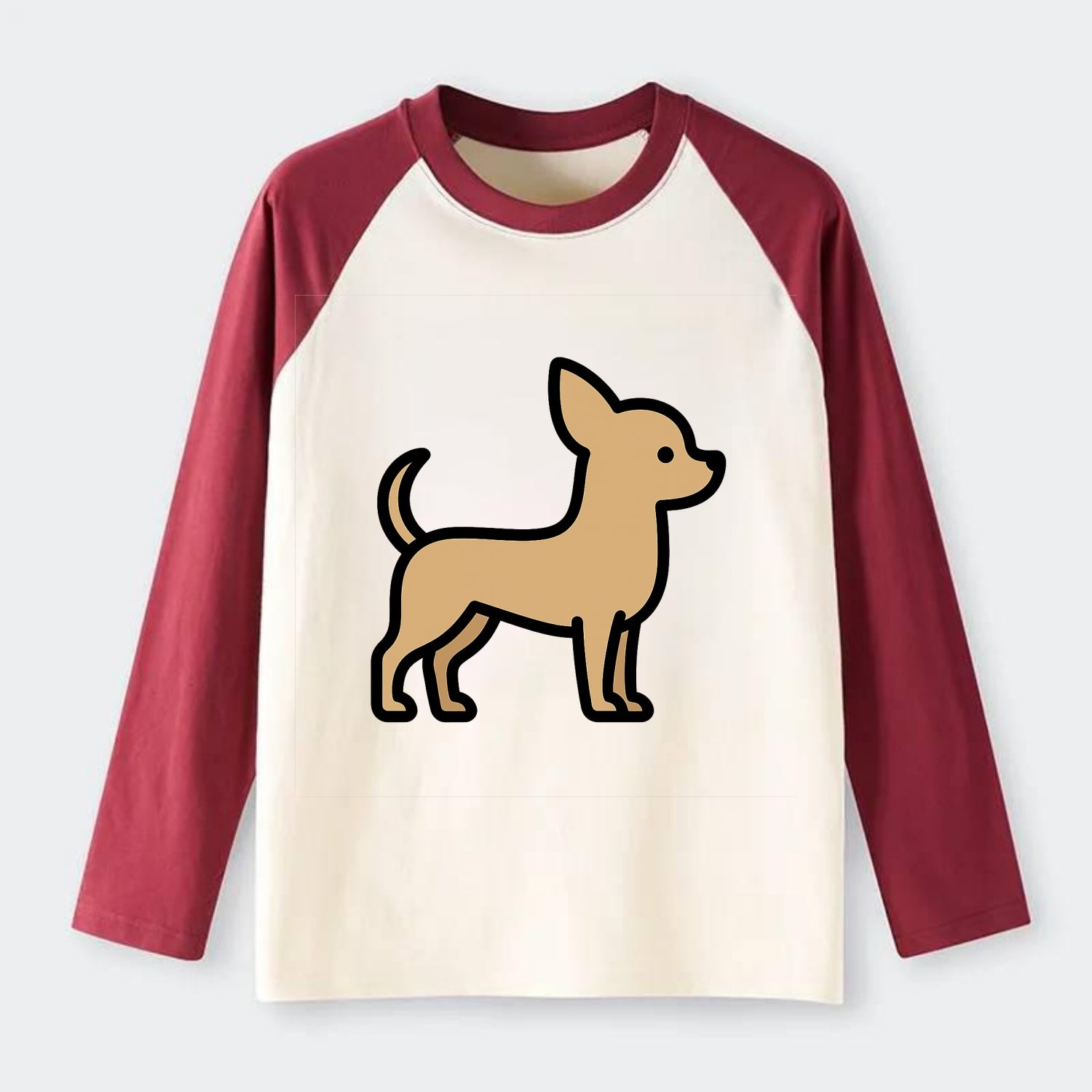 Chihuahua - Tan smooth coat flat side profile - Raglan Long Sleeve T-Shirt - Red