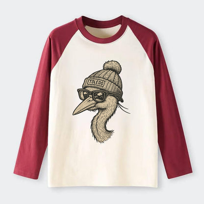 Toledo Great Blue Heron wearing Toledo beanie with pom pom and - Raglan Long Sleeve T-Shirt - Red