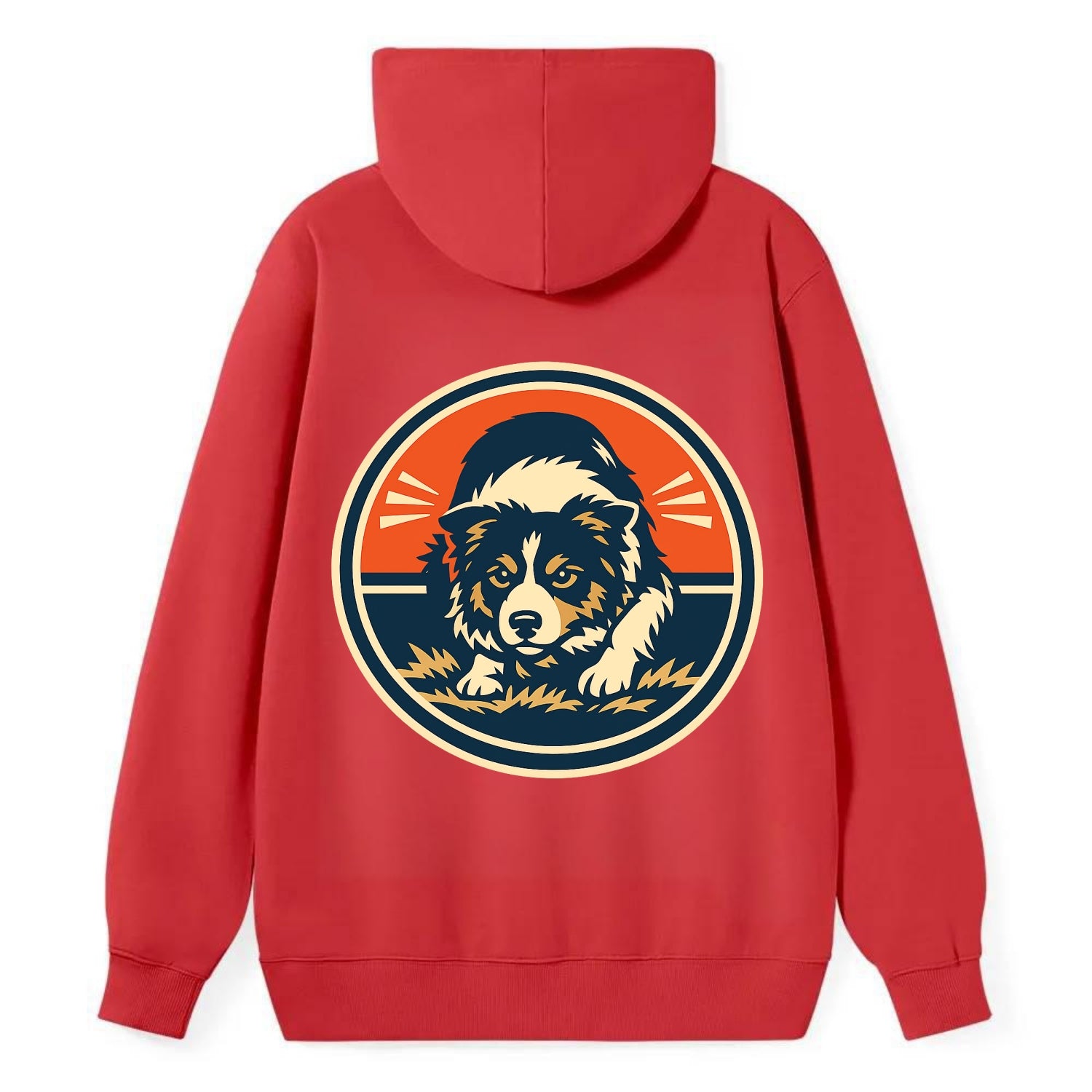 Focused Border Collie Emblem - Classic Pullover Hoodie - Red