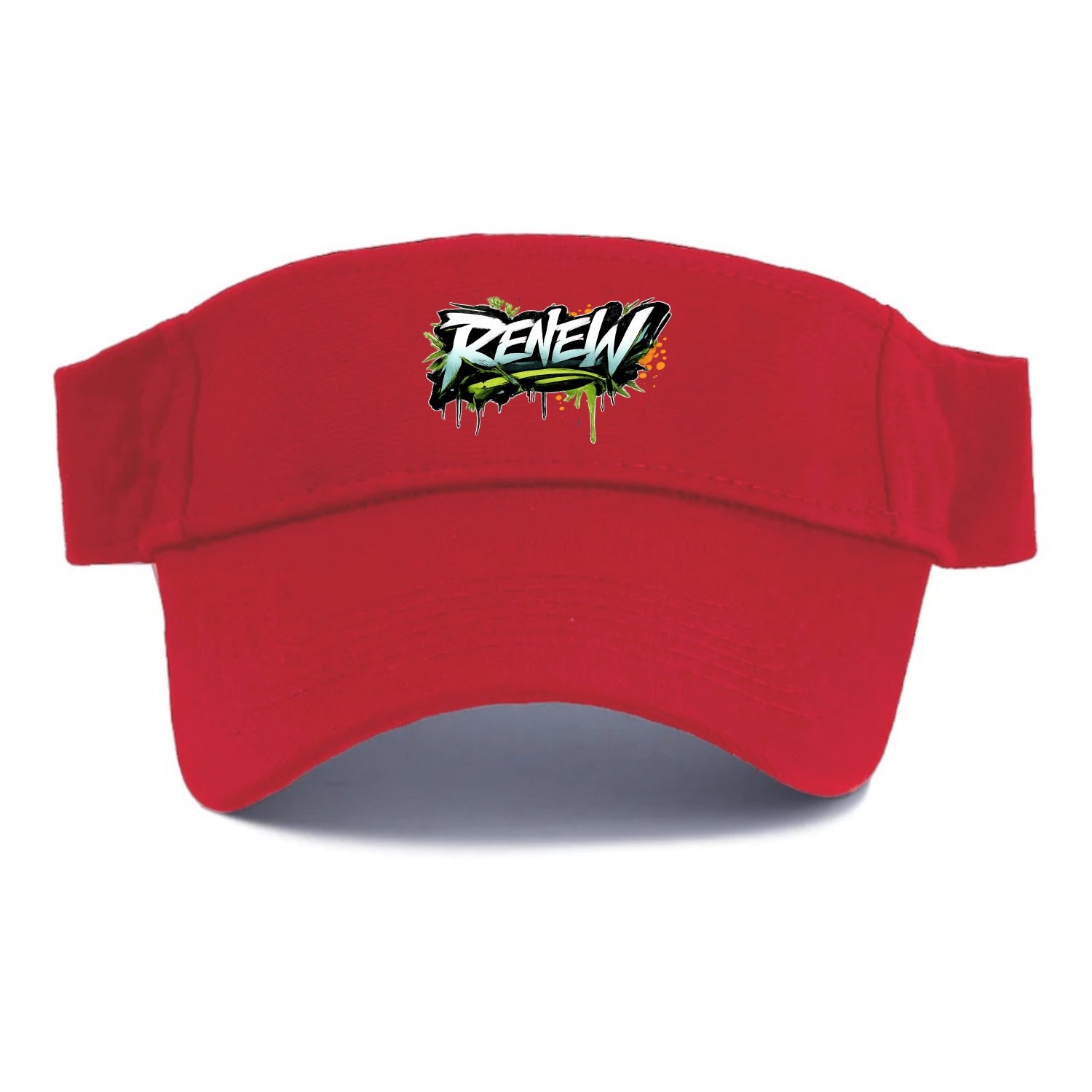 Bold typography design - "RENEW" - starting fresh, regenerating - Visor - Red