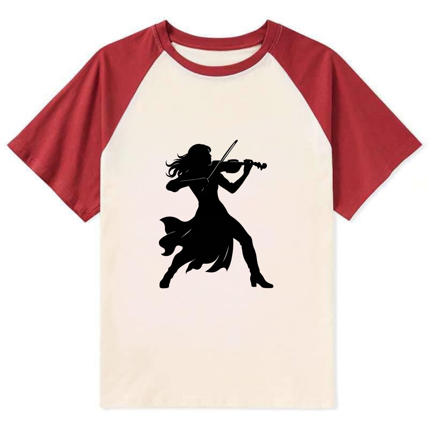 Violinist performing dramatic pose - Contrast Raglan T-shirt - Red