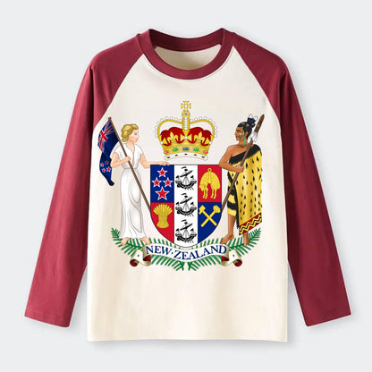 Coat Of Arms Of New Zealand - Raglan Long Sleeve T-Shirt - Red