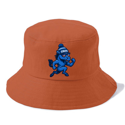 Indianapolis Colt Horse wearing Colts blue and white beanie with pom pom and wayfarer - Bucket Hat - Red