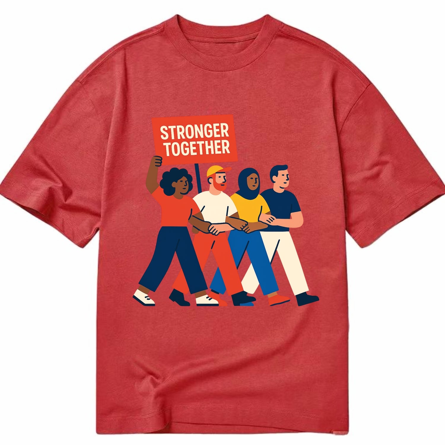 Peaceful protesters marching with linked arms - "Stronger Together" - solidarity - Classic T-shirt - Red