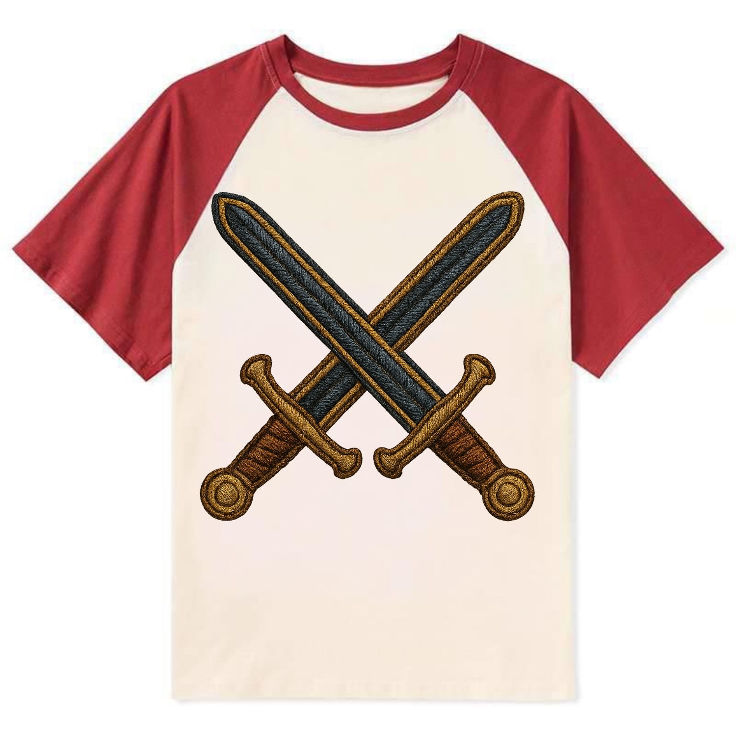 Crossed Swords  - Contrast Raglan T-shirt - Red