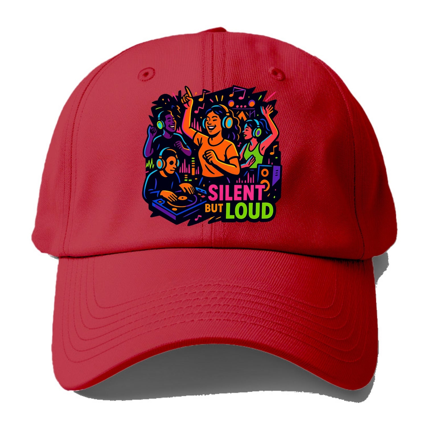 Silent disco dancers with glowing headphones - "Silent But Loud" - unique concert - Baseball Cap - Red