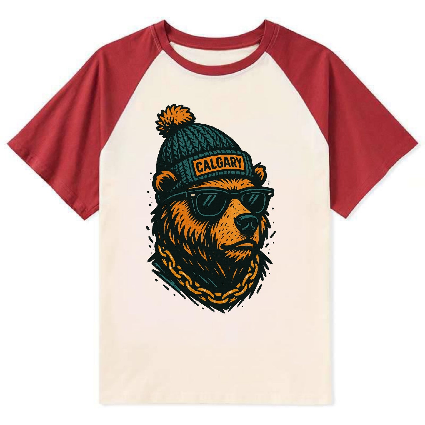 Calgary Grizzly Bear wearing Calgary bea - Contrast Raglan T-shirt - Red