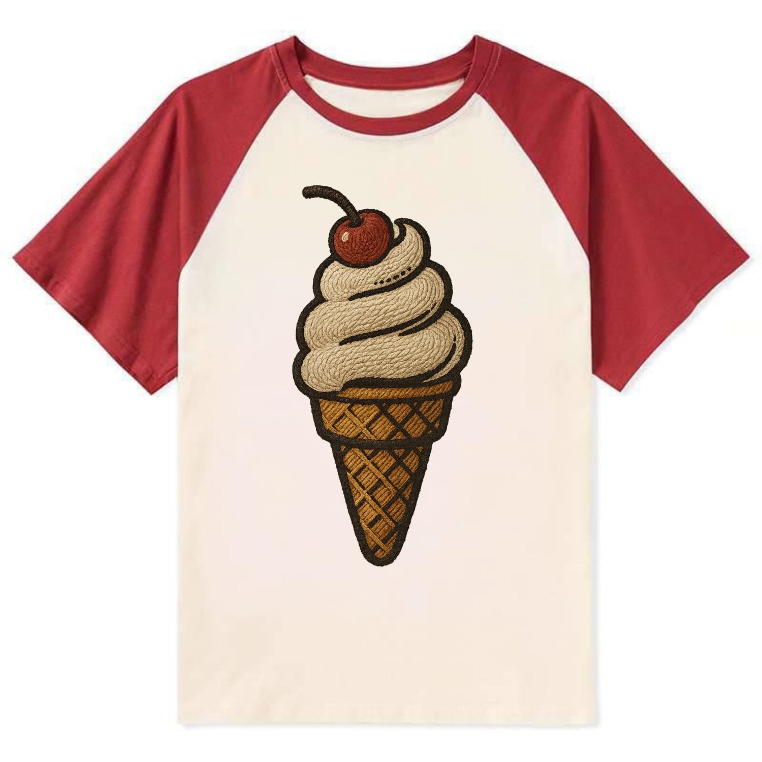 Ice Cream Cone  - Contrast Raglan T-shirt - Red