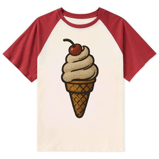 Ice Cream Cone  - Contrast Raglan T-shirt - Red
