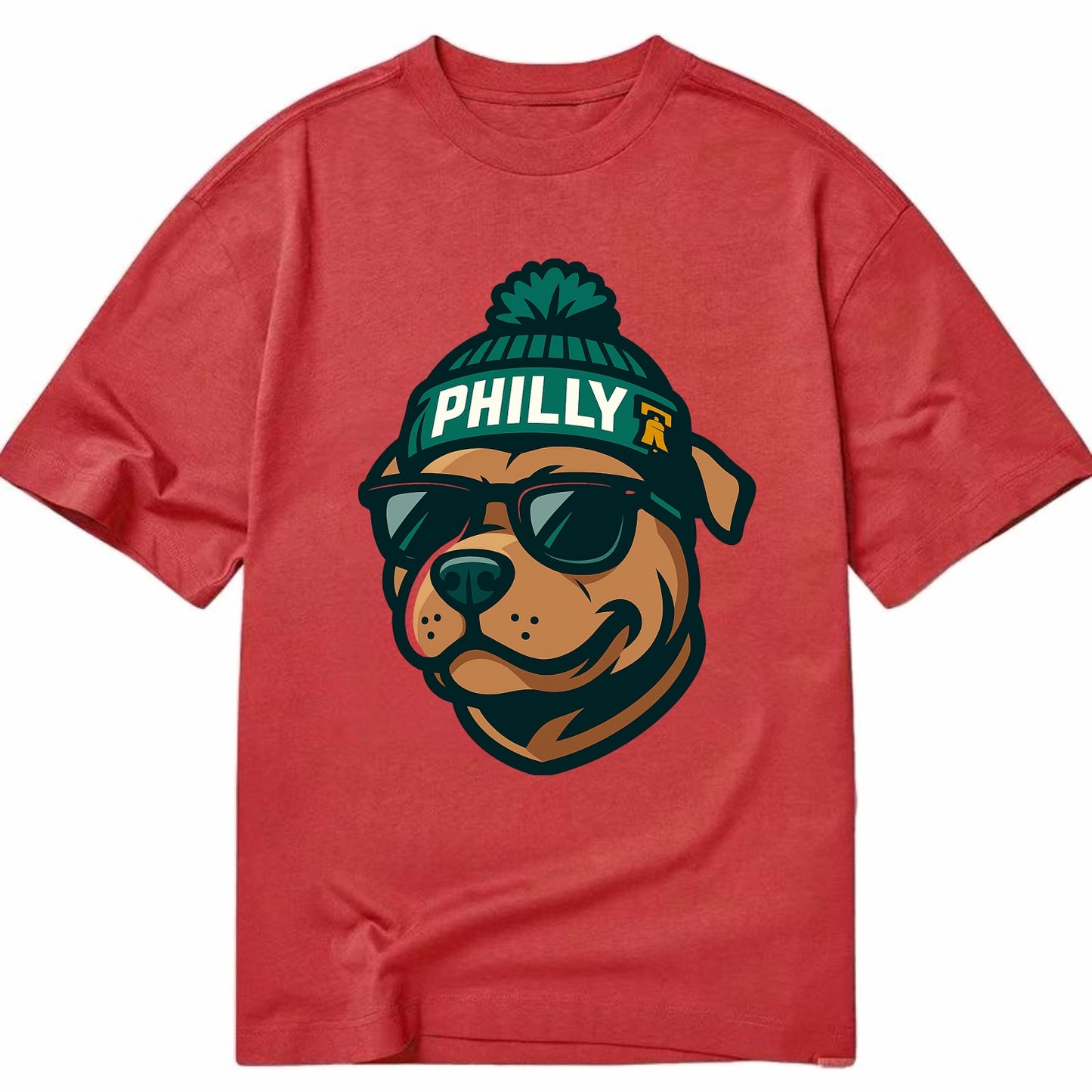 Philly Pitbull wearing Eagles beanie with Liberty Bell patch and wayfarer - Classic T-shirt - Red