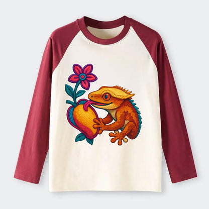 Crested Gecko - Raglan Long Sleeve T-Shirt - Red
