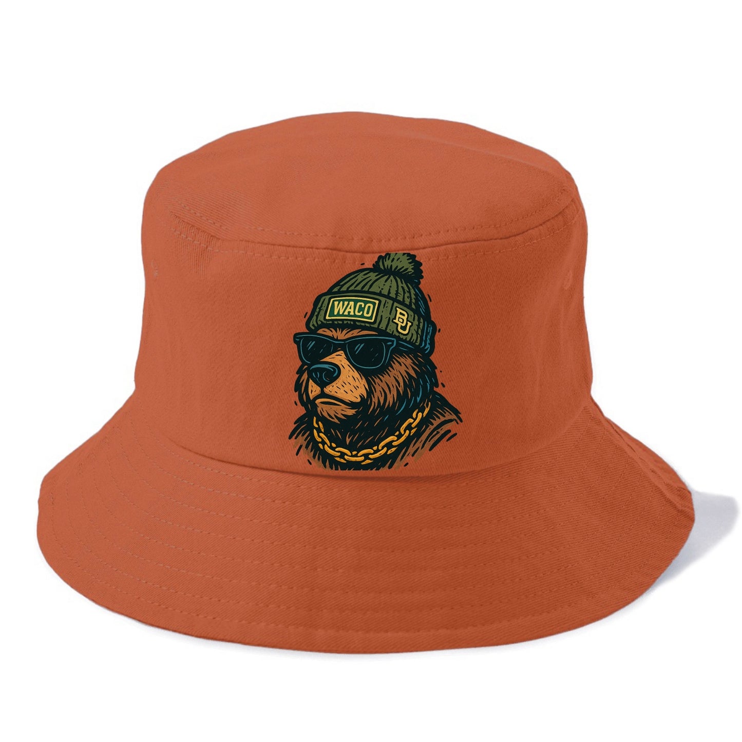 Waco Bear wearing Baylor beanie with BU patch - Bucket Hat - Red
