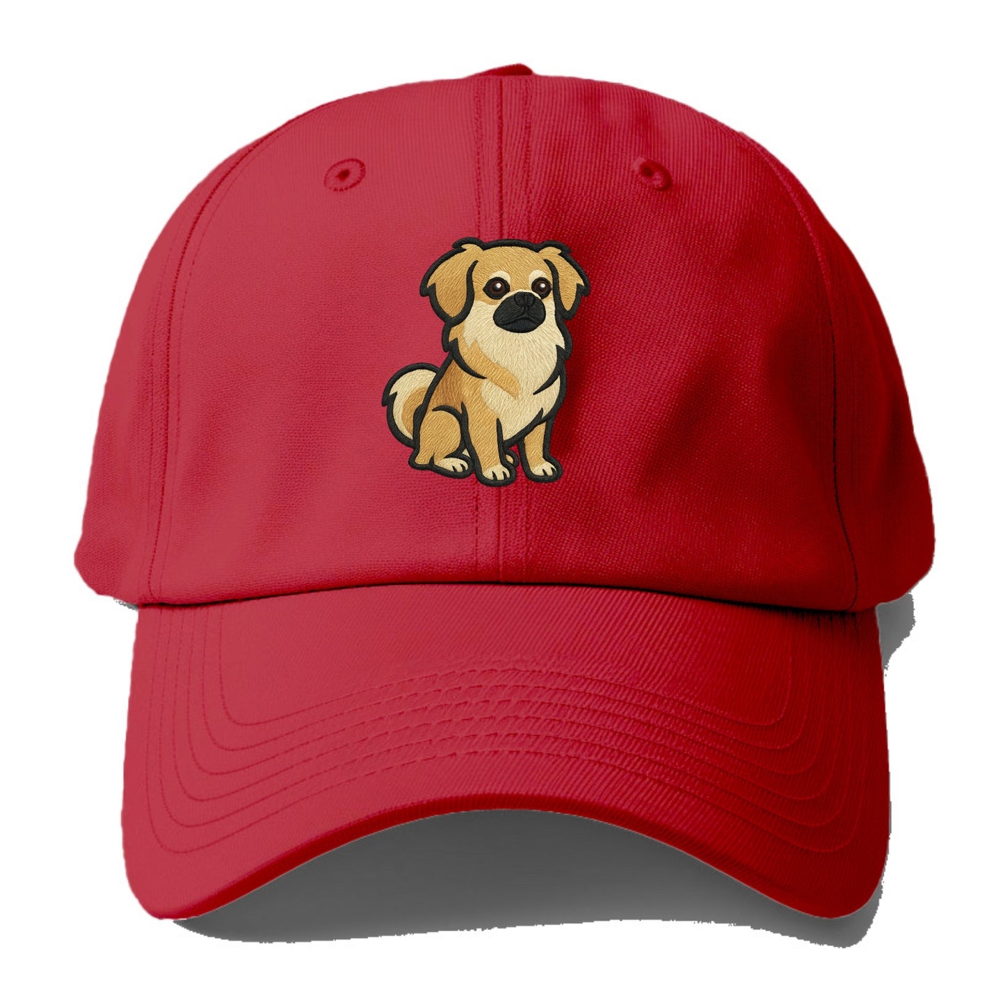 Tibetan Spaniel - Fawn small dog embroidered design - Baseball Cap - Red
