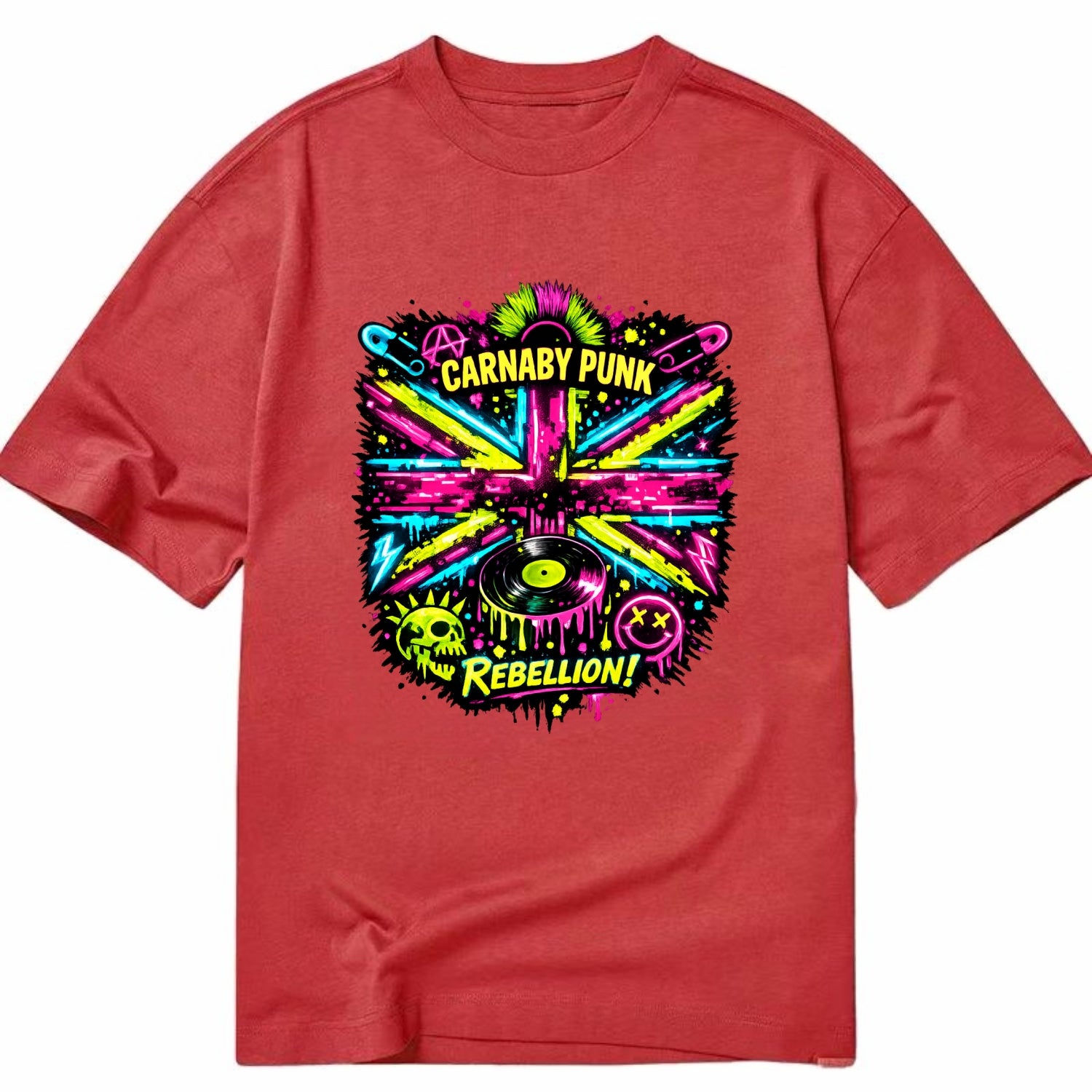 CARNABY PUNK | Swinging 60s meets 70s punk | Psychedelic Union Jack pattern | - Classic T-shirt - Red