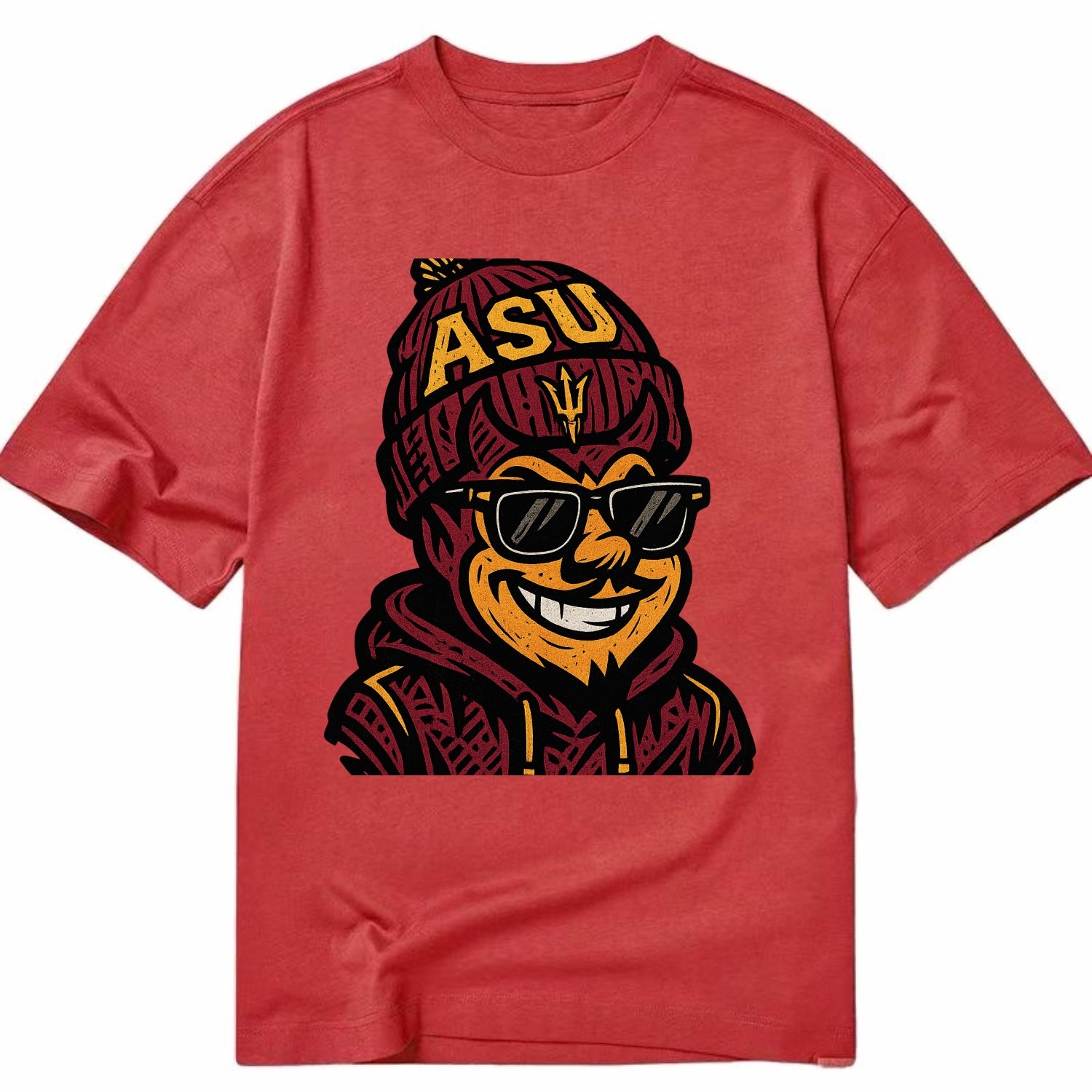 Tempe Sparky wearing Arizona State beanie with fork patch - Classic T-shirt - Red