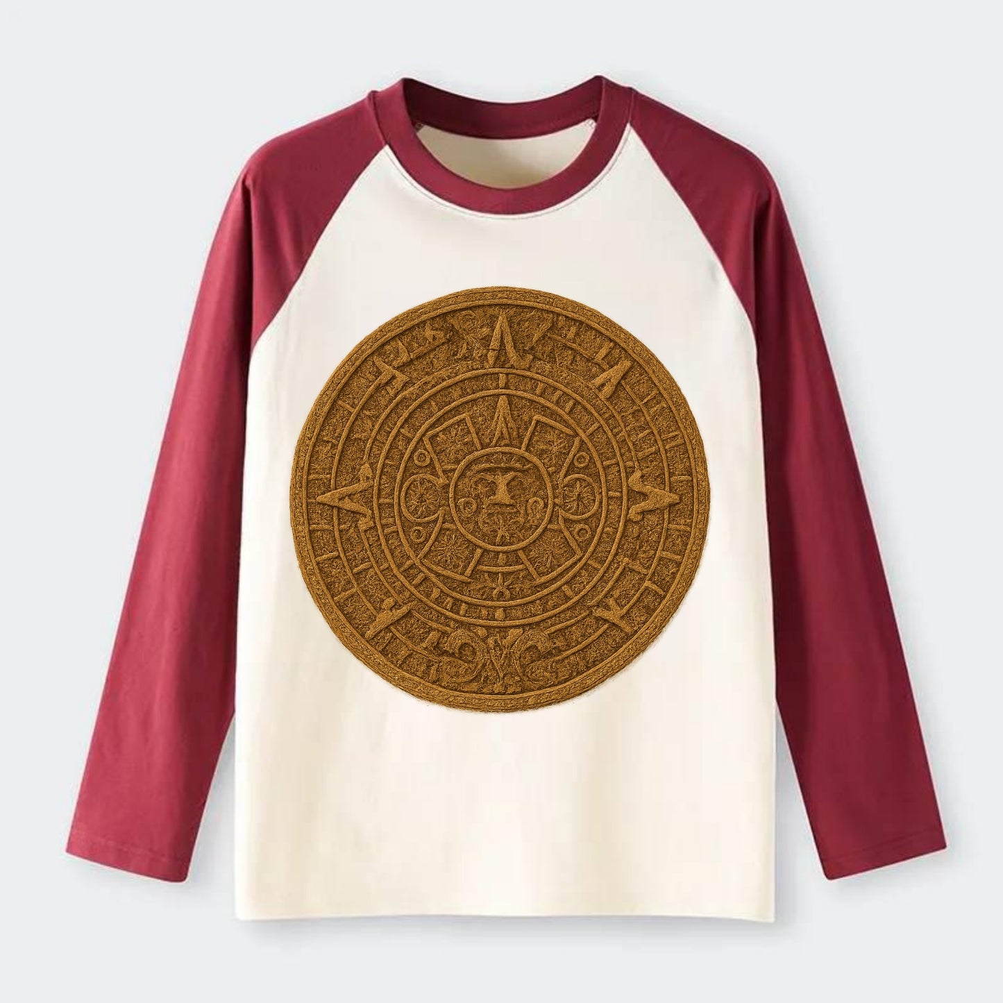 Aztec Calendar  - Raglan Long Sleeve T-Shirt - Red