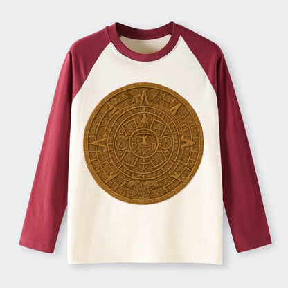 Aztec Calendar  - Raglan Long Sleeve T-Shirt - Red