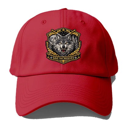 SAVE THE WOLVES - wolf moon in gray , predator protection - Baseball Cap - Red