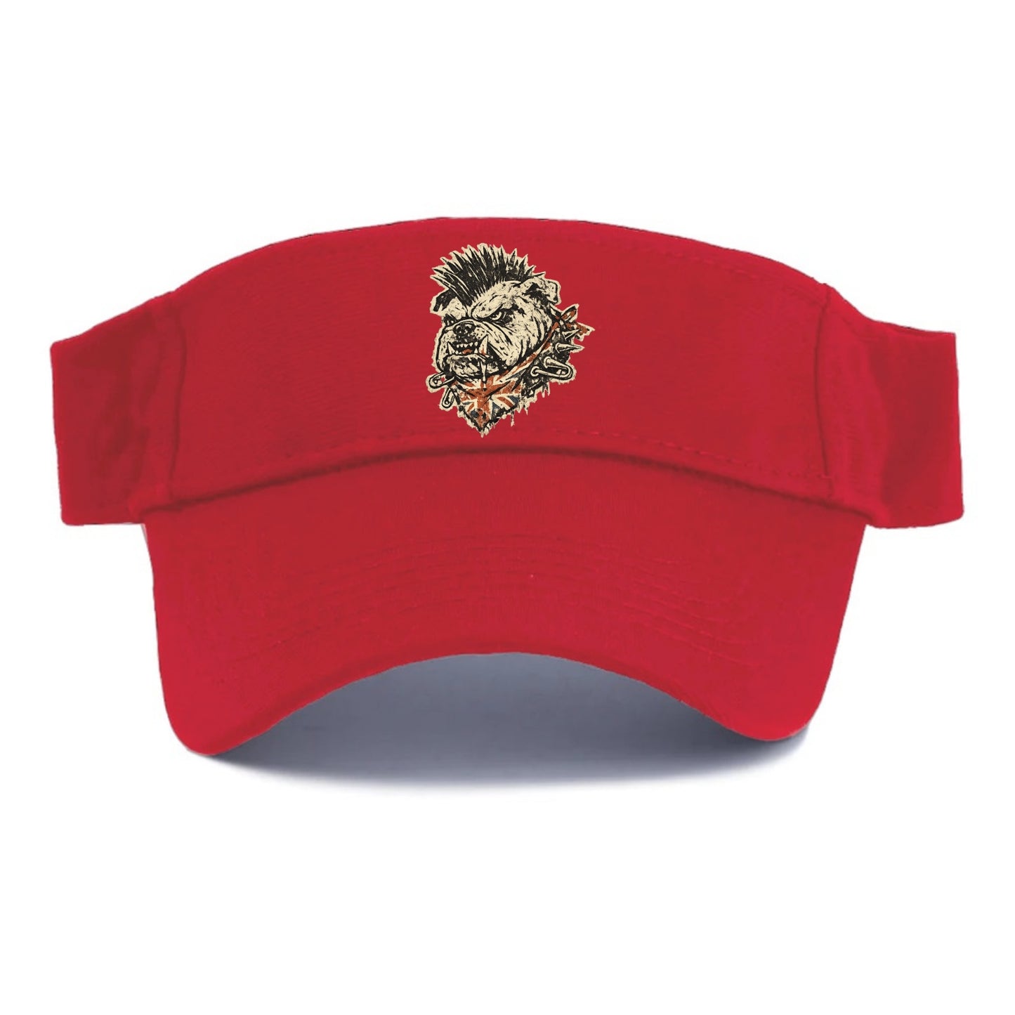 PUNK BULLDOG | British bulldog with mohawk | Safety pins through collar | Union Jack - Visor - Red