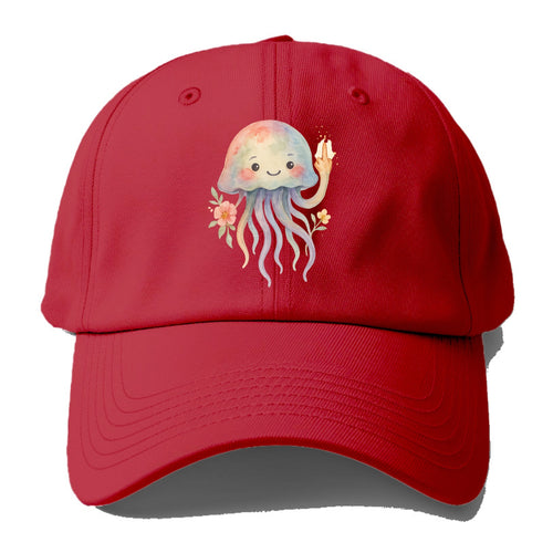 jellyfish with kawaii face and tentacles, one tentacle pointing up defiantly - Baseball Cap