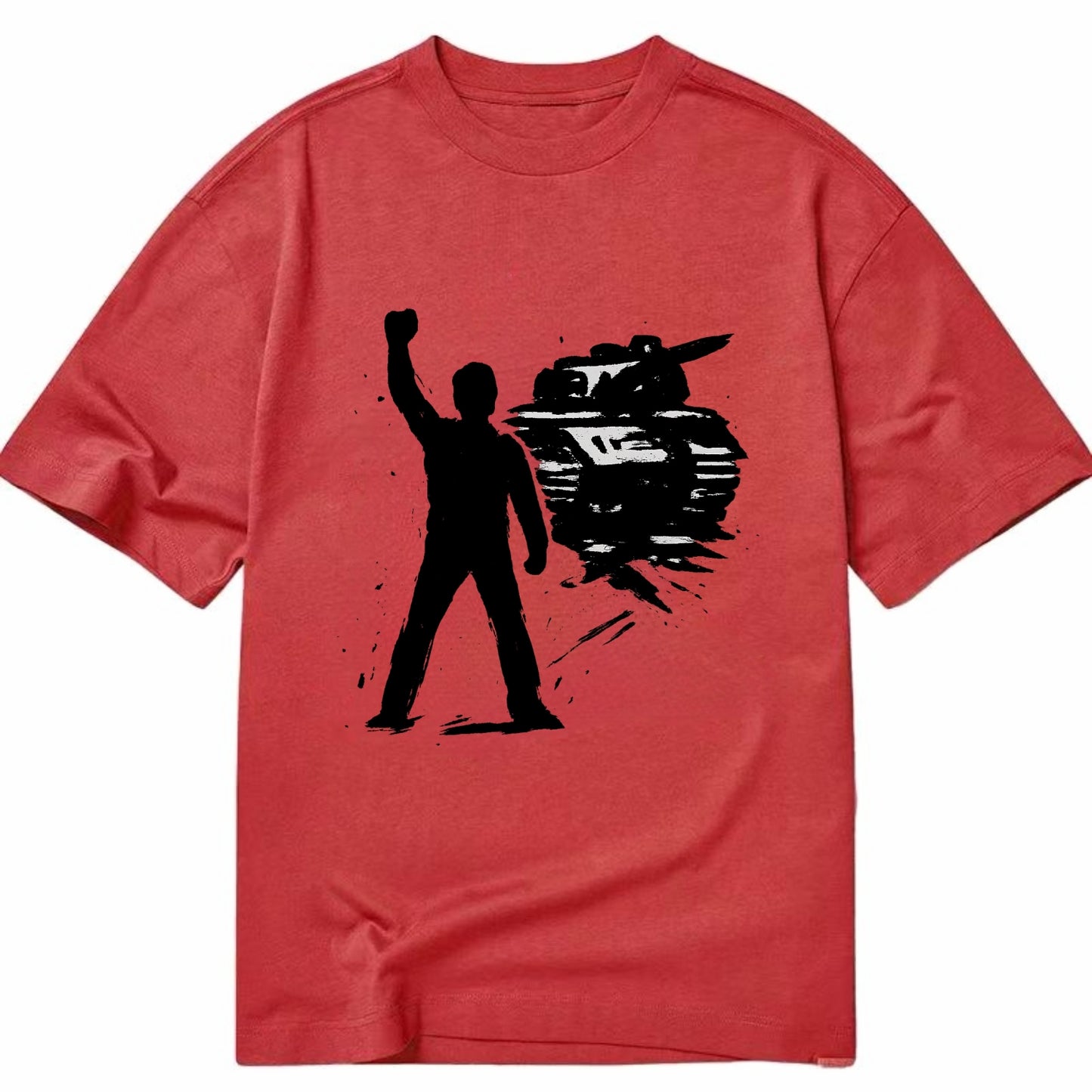 Single figure standing against tank - courage and resistance ink art - Classic T-shirt - Red