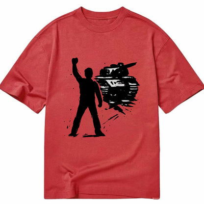 Single figure standing against tank - courage and resistance ink art - Classic T-shirt - Red