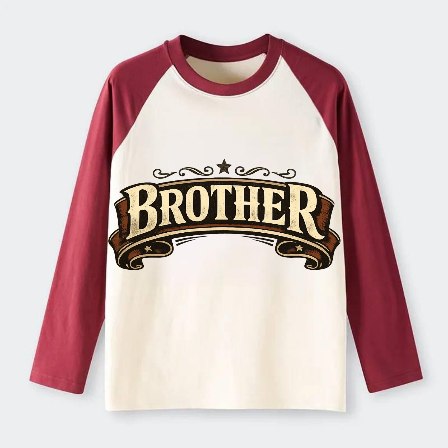 Bold typography design - "BROTHER" - male bond, brotherhood - Raglan Long Sleeve T-Shirt - Red