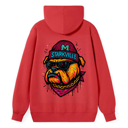 Starkville Bulldog wearing Mississippi State beanie with M patch - Classic Pullover Hoodie - Red
