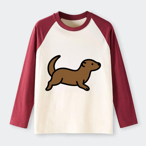 Otter - Brown sleek swimming pose flat side profile - Raglan Long Sleeve T-Shirt
