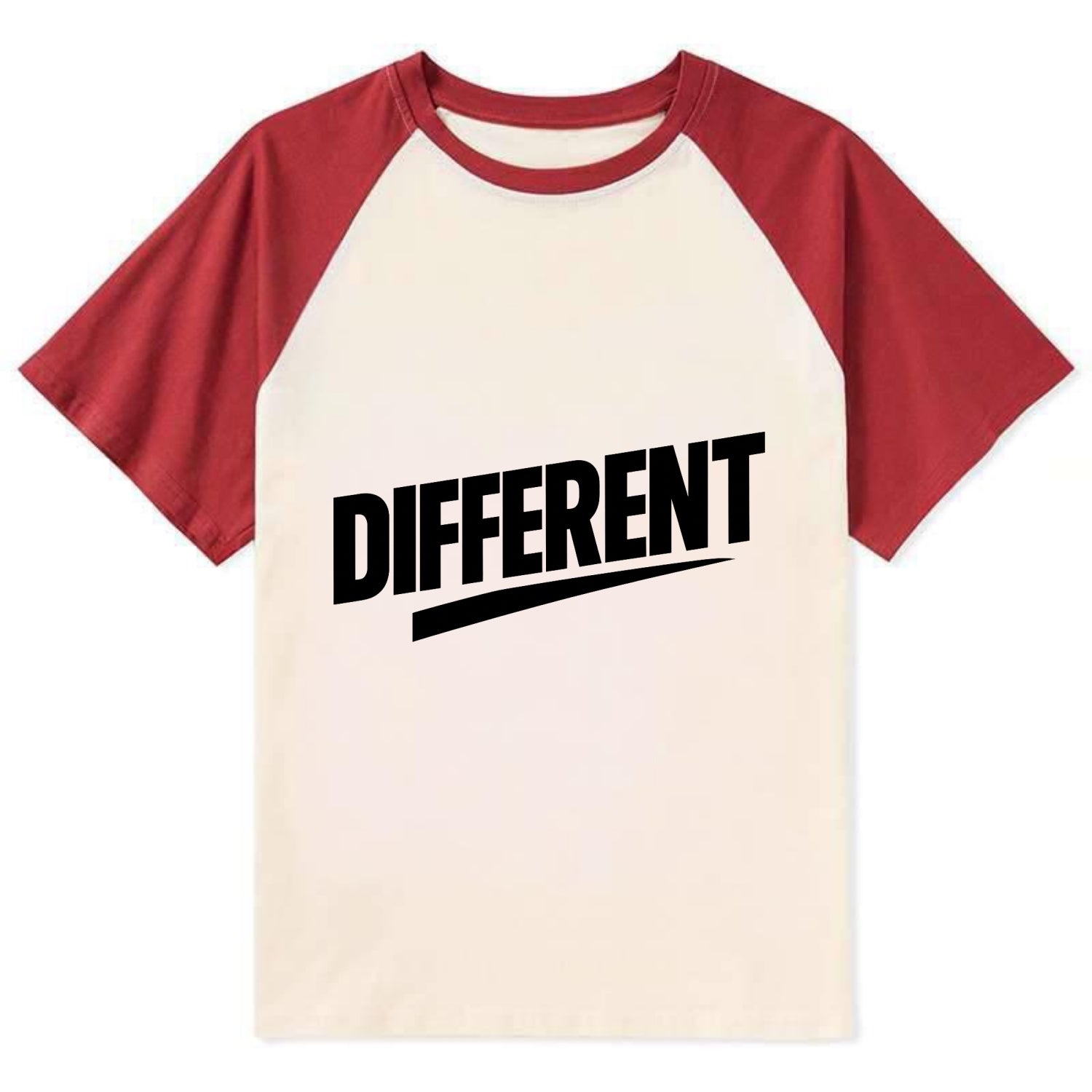 Bold typography design - "DIFFERENT" - standing out, not following crowd - Contrast Raglan T-shirt - Red