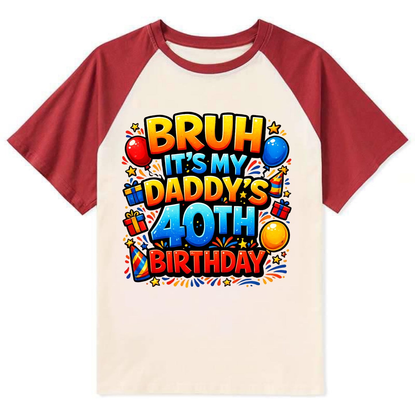 Daddy's 40th Birthday - Contrast Raglan T-shirt - Red