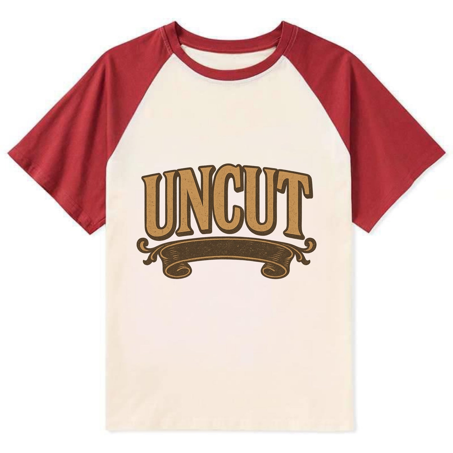 Bold typography design - "UNCUT" - pure, undiluted, authentic - Contrast Raglan T-shirt - Red