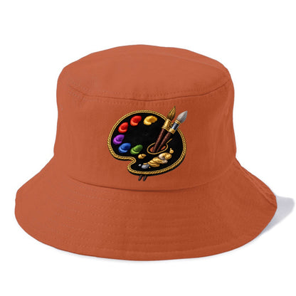Embroidered patch design - PAINT PALETTE - artist palette with brushes in rainbow and - Bucket Hat - Red