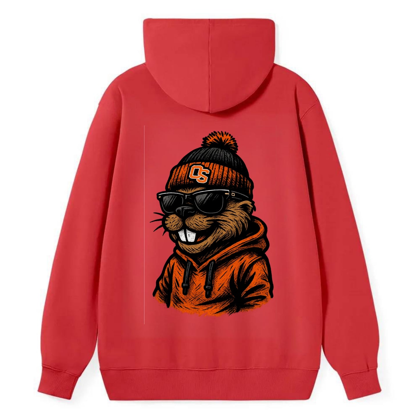 Corvallis Beaver wearing Oregon State beanie with OS patch - Classic Pullover Hoodie - Red