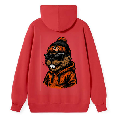 Corvallis Beaver wearing Oregon State beanie with OS patch - Classic Pullover Hoodie - Red