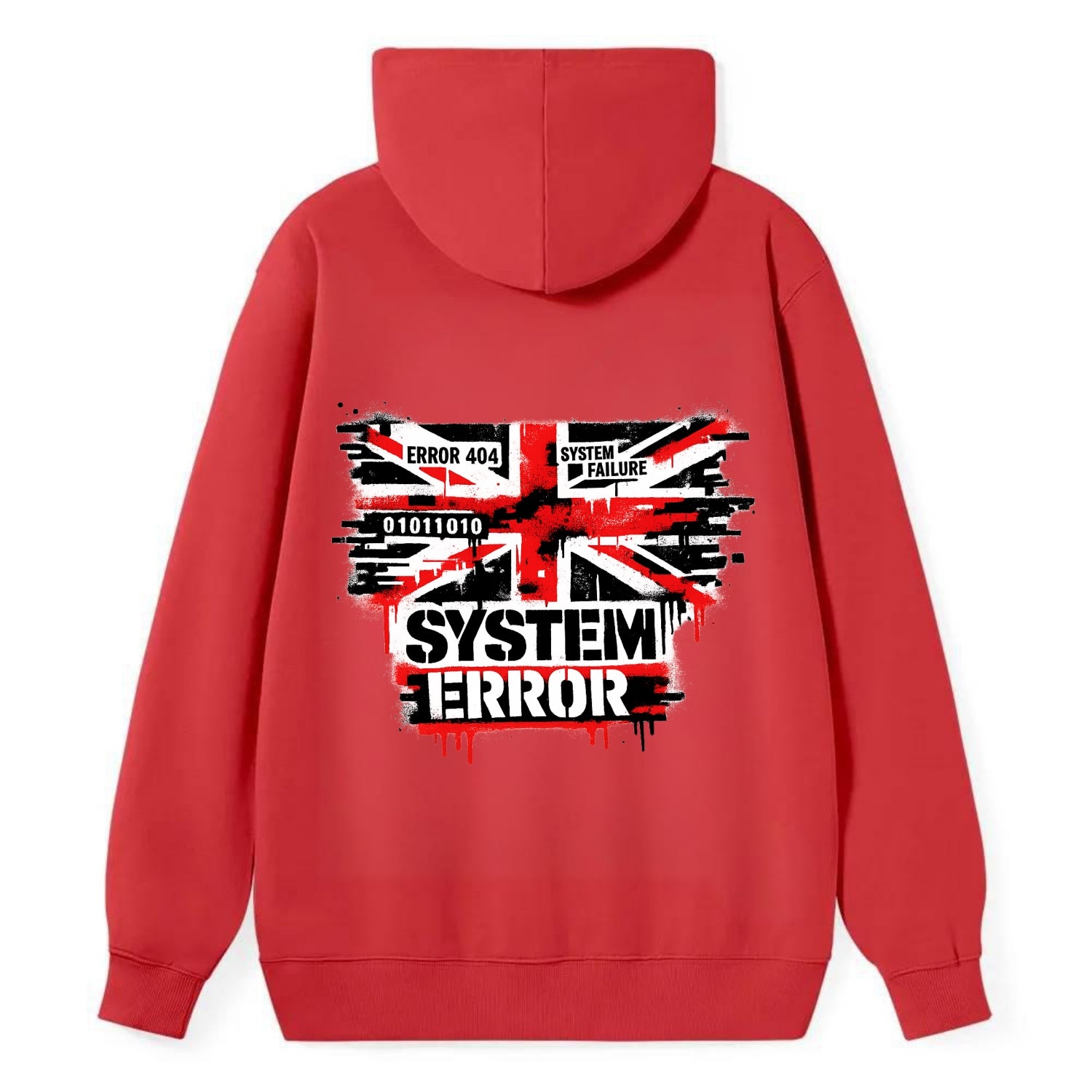 SYSTEM ERROR | Glitch Union Jack pattern | Digital corruption effect | - Classic Pullover Hoodie - Red