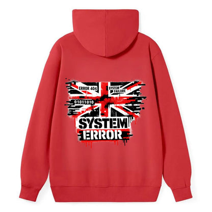 SYSTEM ERROR | Glitch Union Jack pattern | Digital corruption effect | - Classic Pullover Hoodie - Red