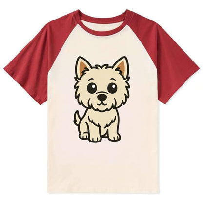 West Highland White Terrier - Alert standing pose - Contrast Raglan T-shirt - Red